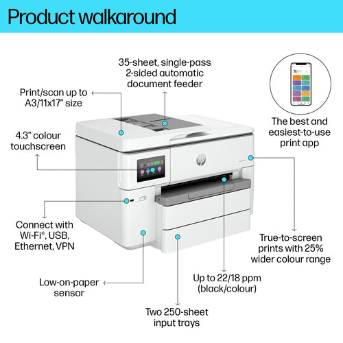 HP OfficeJet Pro 9730e Wide Format All-in-One Printer Thermal inkjet A3 4800 x 1200 DPI 22 ppm Wi-Fi HP OfficeJet Pro 9730e Wide Format All-in-One Printer Thermal inkjet A3 4800 x 1200 DPI 22 ppm Wi-Fi